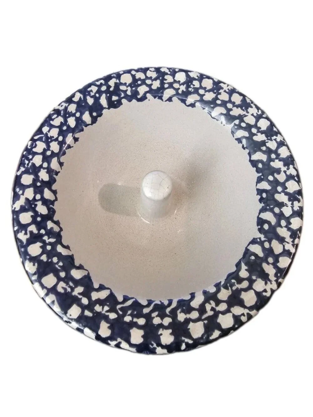 The Original Apple Baker Spongeware Blue Bowl Clay Bakewear Used Country Cottage